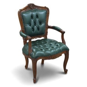 Village Mahogany French Venetian Arm Chair With Diamond Tufting - Pecan CMH30 / Dark Green Leather UPH229